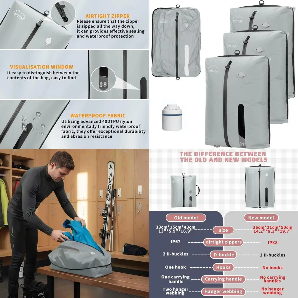 

Многоразовые вакуумные компрессионные пакеты - водонепроницаемые, для экономии места при хранении, для путешествий, кемпинга и дома (3 шт. с насосом - серые)