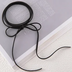 Punk Goth Black Velvet Big Bowknot Pendant Chokers Necklace for Women 145cm Weave Knotted Bow Adjustable Chain New Year Jewelry