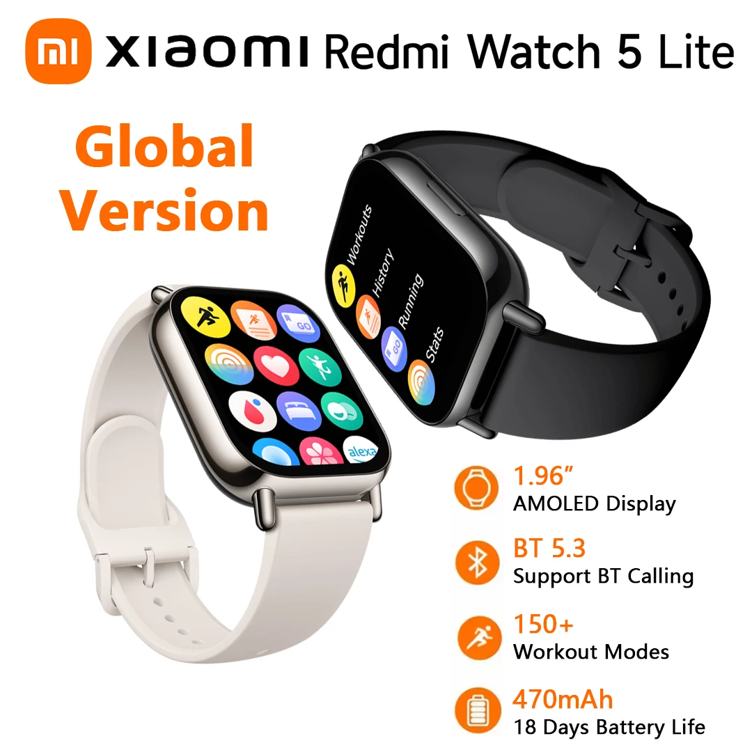 

Global Version Xiaomi Redmi Watch 5 Lite 1.96” AMOLED Display 150+ Workout Modes Built-in GNSS Bluetooth Calling Smart Watches