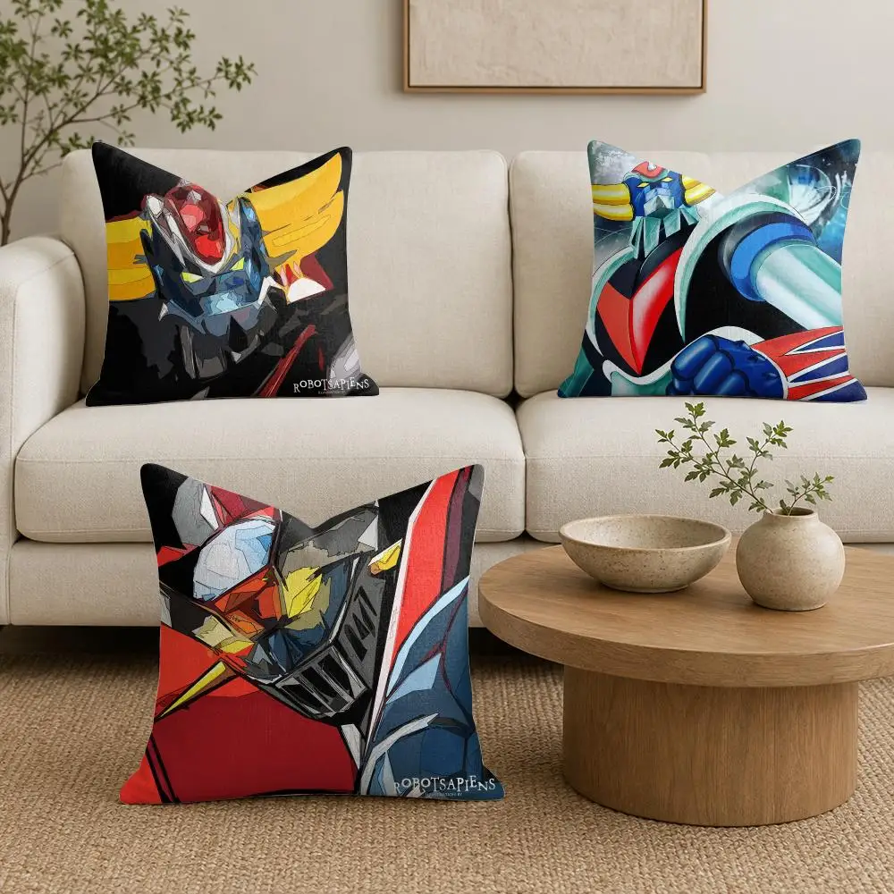 Retro Anime G-Goldorak Cushion Cover Organic Natural Linen Pillowcase with Double Sided Print for Sofa Home Decor Gift