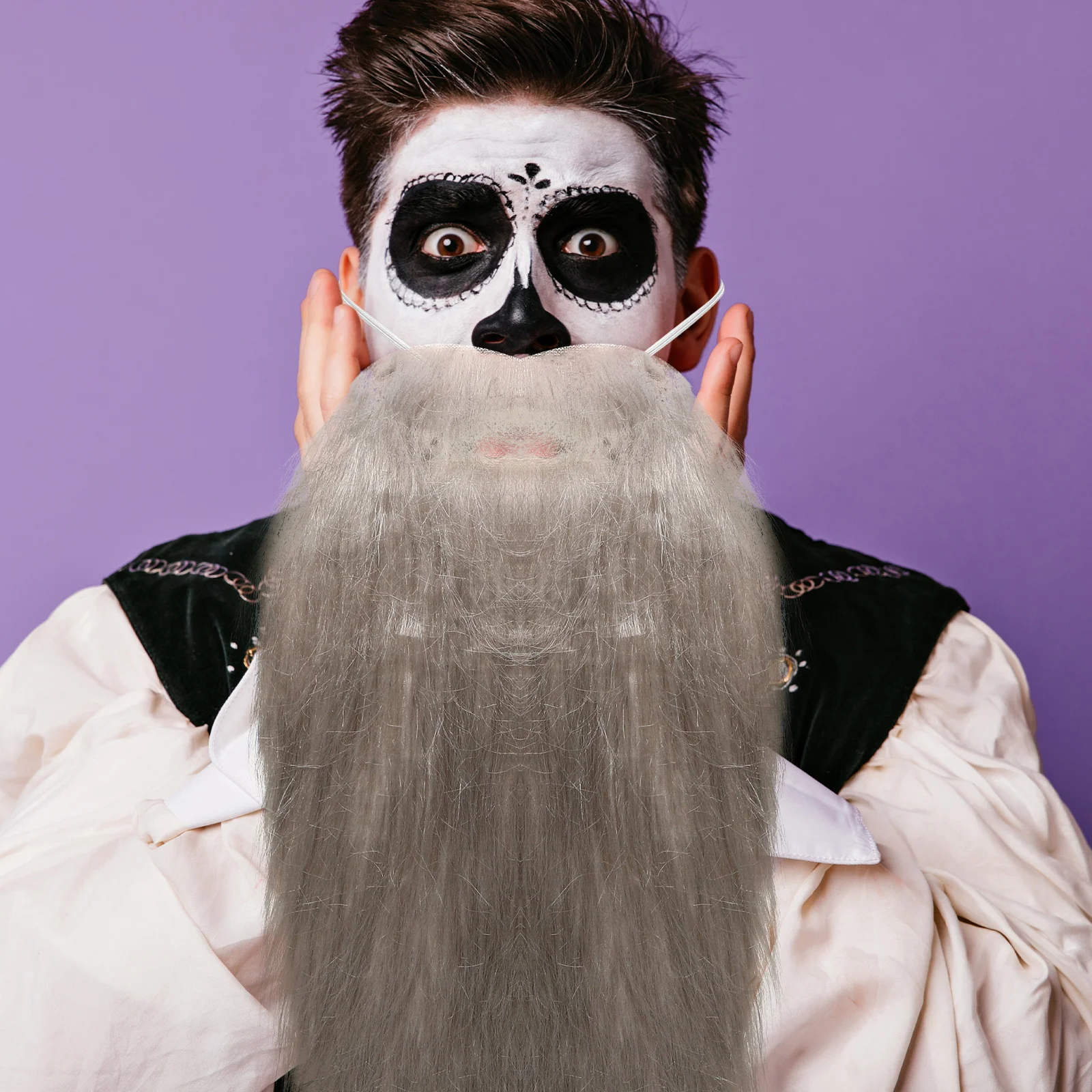 Barba finta realistica Baffi Barba lunga di Halloween per uomo Festa in costume Divertente travestimento per capelli finti facciali