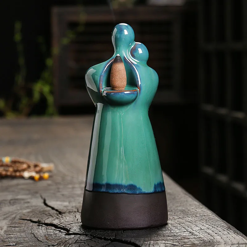 Handmade Ceramic Waterfall Backflow Incense Burner Couple Hug Heart Shaped Incense Holder Decorative Ornament Home Decor For Liv view 4