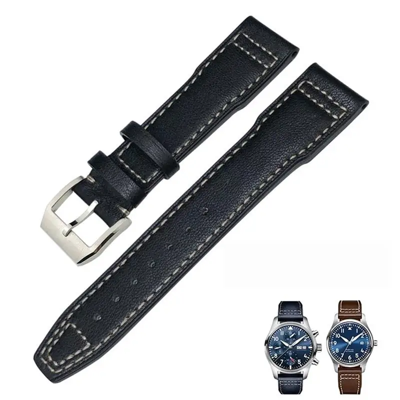 

ONECMN 20mm 21mm 22mm Genuine Leather Watchband Fit for IWC Pilot's Watch IW3777 PORTOFINO Mark 18 Black Blue Brown Strap