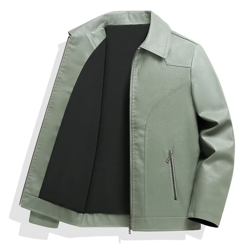 

Autumn Man Leather Jacket Streetwear Solid Color Zipper Male Outerwear Motorcycle Punk Turn Down Collar Long Sleeve Men Coat