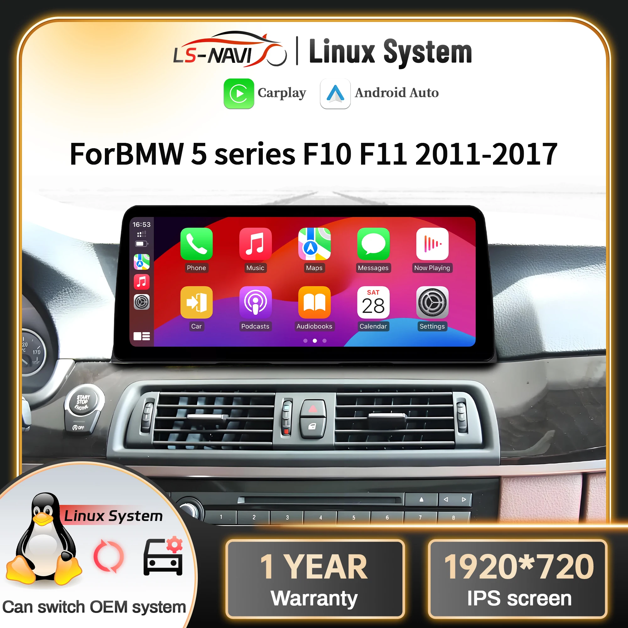 

Linux Multimedia Touch Screen For BMW 5 series F10 F11 2011-2017 Car Radio Wireless Bluetooth Carplay Navigation Stereo System