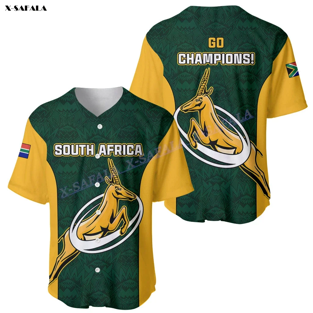 South Africa Rugby Springboks 2023 Go Champions 3D Print Baseball Jersey Shirt Men's Adult Clothing Streetwear Short Sleeve