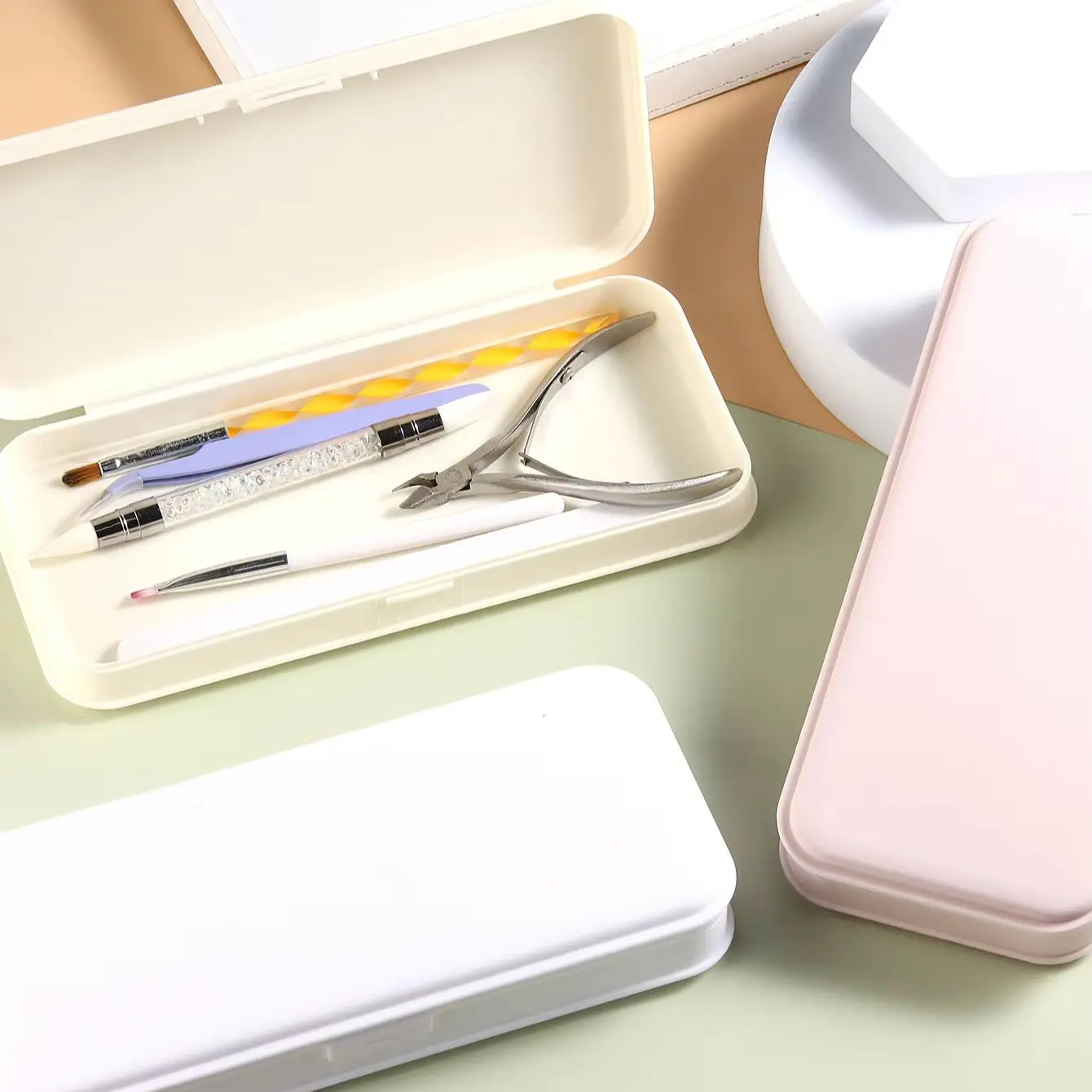 Nail Art Tool Storage Box, Portable Manicure Cuticle Nipper Brush Organizer Case, Multifunctional Brush Travel Container for Nai