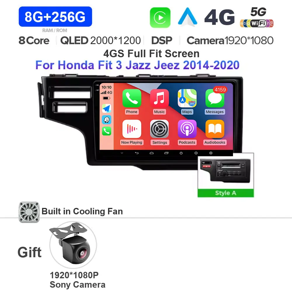 Android 15 autoradio voor Honda Jazz 3 2015 - 2020 Fit 3 GP GK 2013 - 2020 Carplay Auto GPS Navigatie Multimedia Speler 4G WIFI