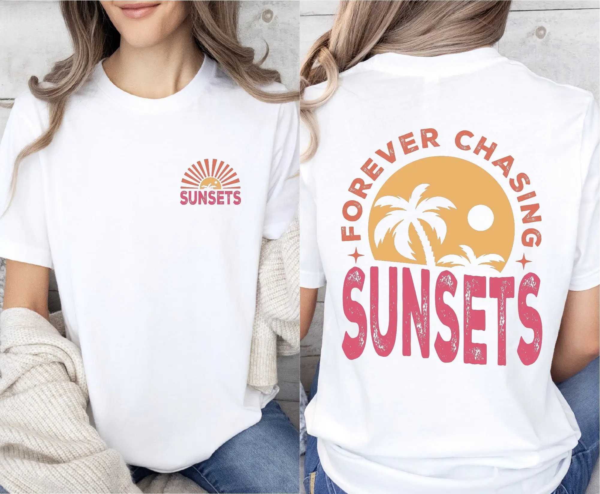 Forever Chasing Sunsets T Shirt Summer Beach Vacation Girls Trip For Friend Travel