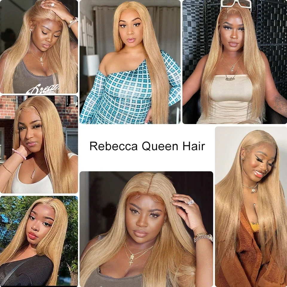 Rebecca Queen #27 Honey Blonde Human Hair Extensions Remy Hair Weave Pre-Colored Brazilian #27 Straight Bundles Hair Weaving