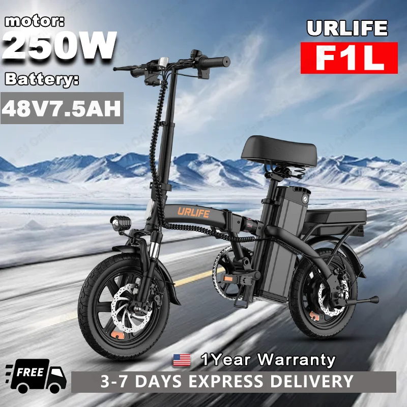 

Lightweight Carry Foldable EBike 250W Motor 48V7.5AH Lithium Battery Electric Bikes 14-inch all-terrain tires Electric Bicycle