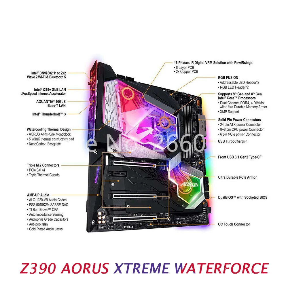 

Z390 AORUS XTREME WATERFORCE для материнской платы Gigabyte LGA1151 DDR4 128 ГБ E-ATX Высокое качество Быстрая доставка