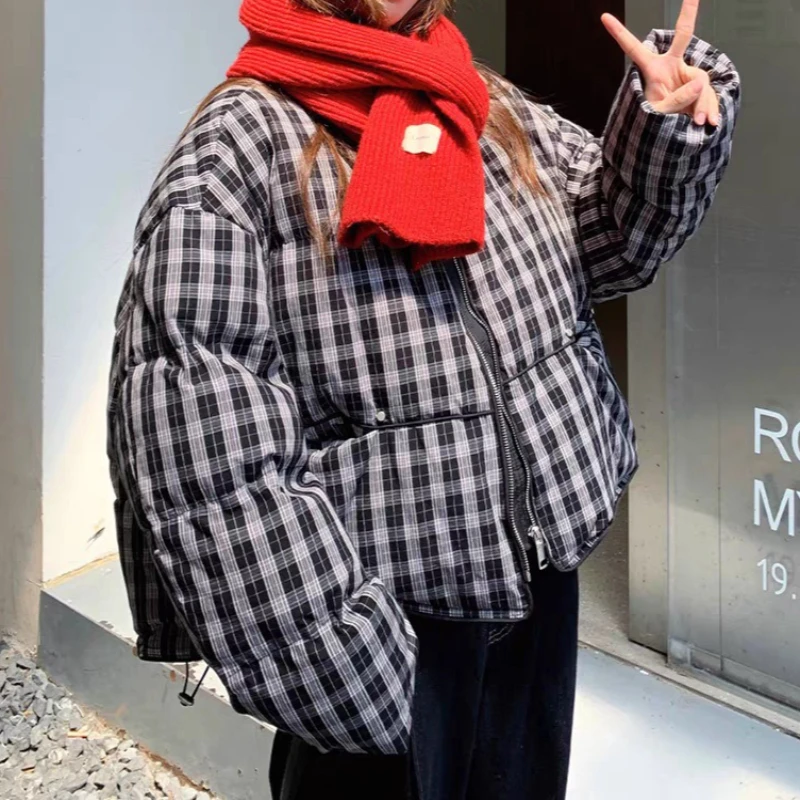 ملابس نسائية قصيرة منقوشة بالقطن لشتاء 2025 ملابس خبز جديدة بياقة واقفة #4