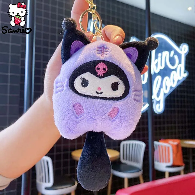 Atacado sanrio chaveiro acessórios de pelúcia kuromi chaveiro boneca cinnamoroll mochila pingente minha melodia peixe olá kitty plushie