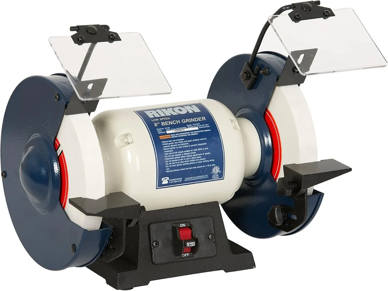 8â€ Slow Speed Bench Grinder, Powerful Shop Table Tool, Perfect for Sharpening, with Anti-Vibration Rubber Feet