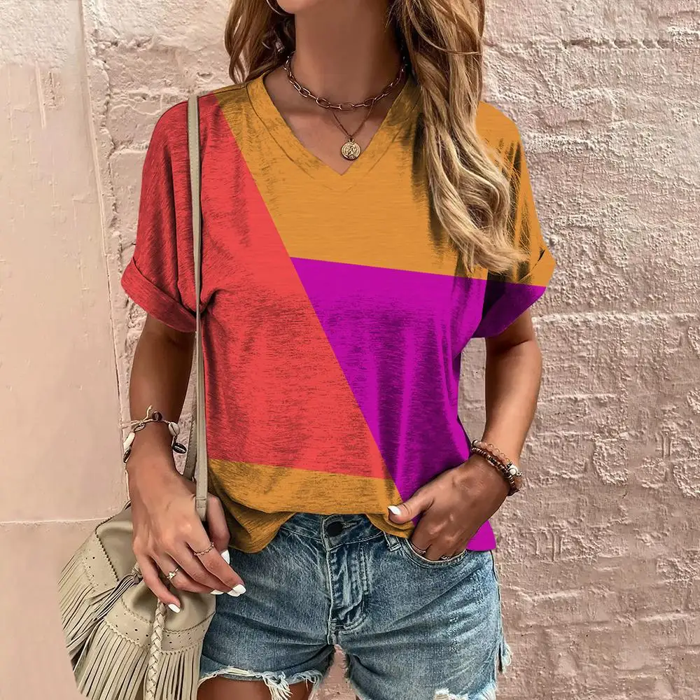 

Women's T-Shirt Summer V-Neck T Shirt For Women Daily Fashion Short Sleeve Casual T-Shirt 3d Print Female Clothes