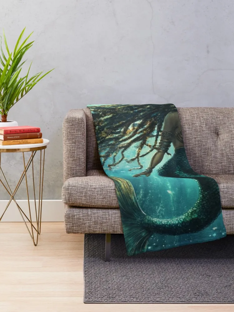 Enchanting Dreadlocked Mermaid: Dive into the Mystical Depths! Throw Blanket Hairy blankets ands Blankets