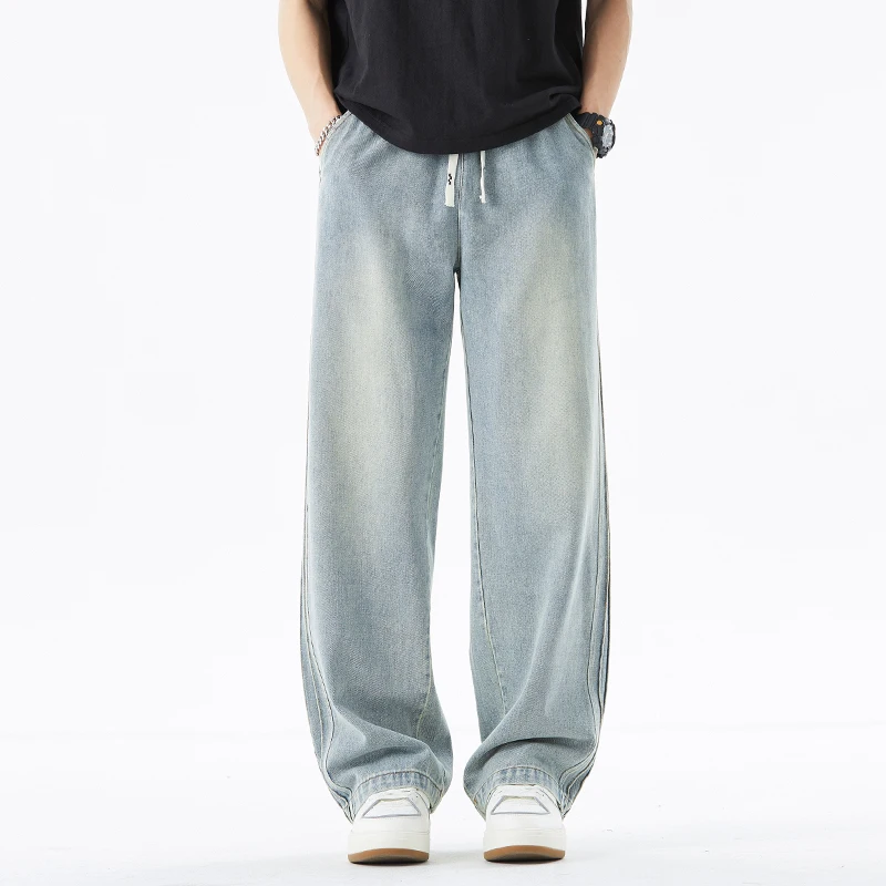 Men's Straight‑Leg Jeans, Loose Comfortable High‑Street Fashion Casual Denim Pants, Vintage Baggy Trousers for Men Daily Streetw