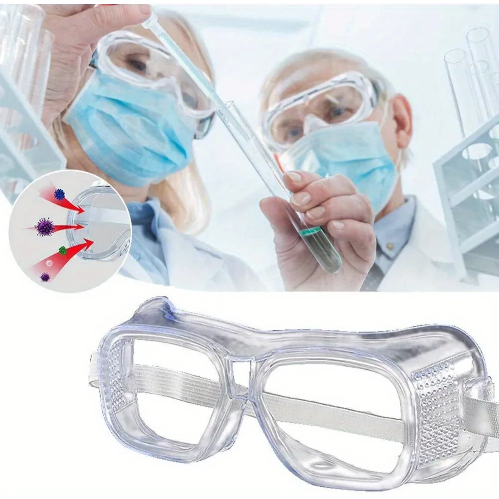 1Pc Clear Safety Goggles Anti Fog Breathable Eye Protection White Adjustable Strap Prevent Saliva Medical Lightweight Holes Dust