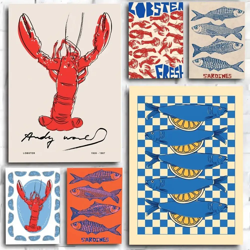 Colorful Sardine Lobster Crab Fish Ocean Animal   Poster and Prints Wall Art Pictures for Modern Bedroom Game Room Home Decor