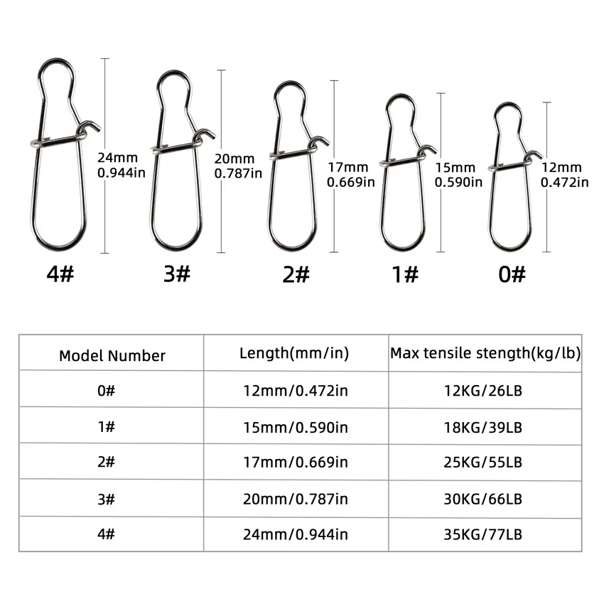 50pcs/set Carabiner Tackle Tool Fly Fishing Accessorie Fishing Connector Swivel Snap Pin Strong Strength 12kg-35kg Fishhook Lure