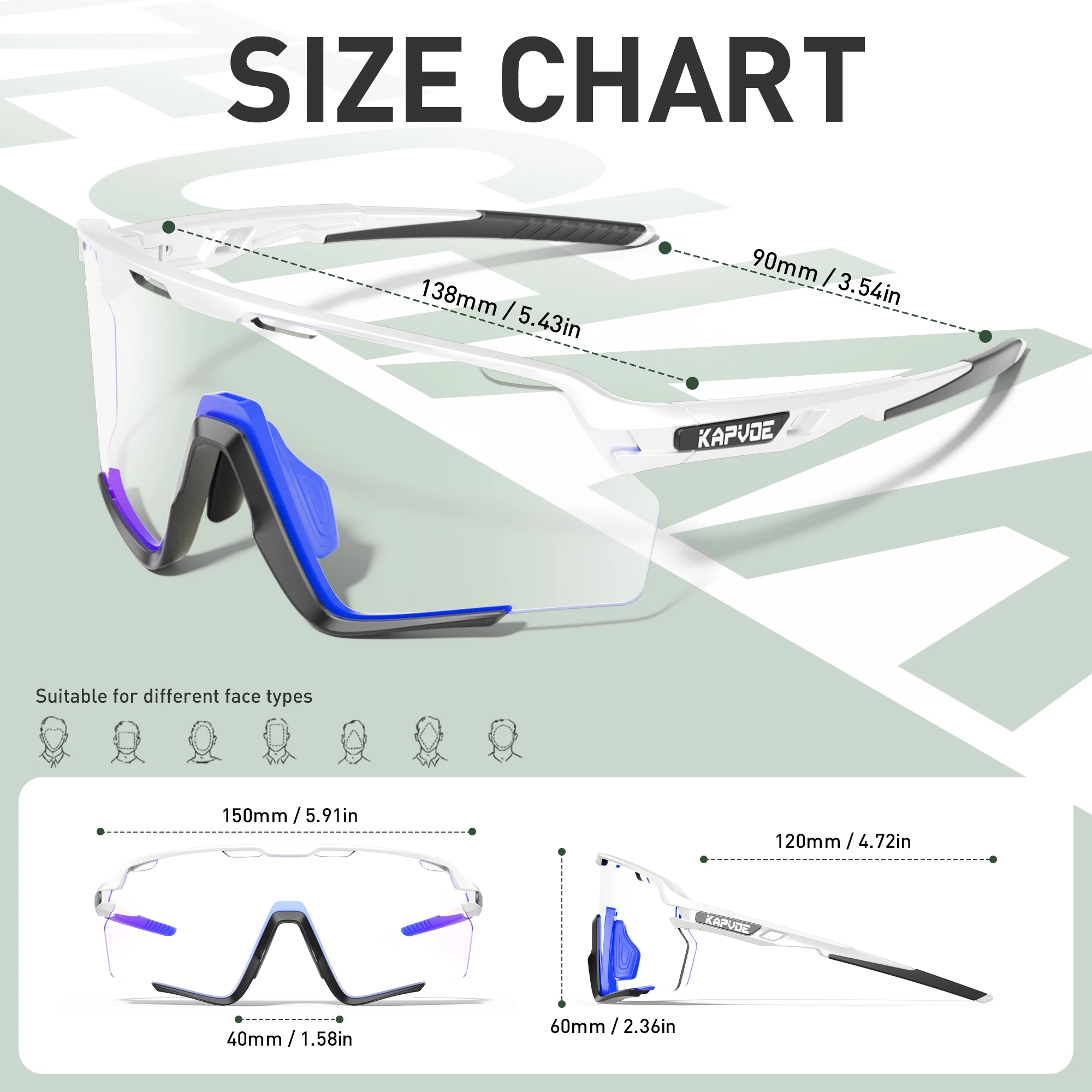 KAPOVE New Photochromic Outdoor Road Bicycle Sports MTB Cycling Sunglasses UV400 Cycling Eyewear Men Women Riding HiKing Glasses