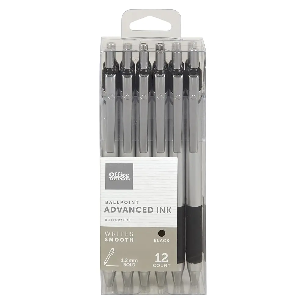 

Ручки шариковые выдвижные Advanced Ink, с толстым наконечником, 1,2 мм, серебристый корпус, черные чернила, упаковка 12 шт.