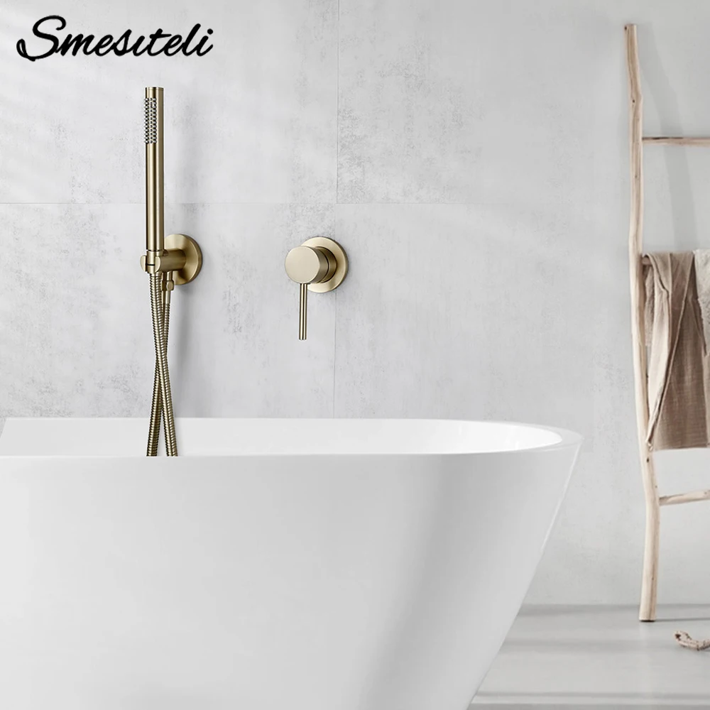 

Matte Gold Handheld Shower Bathroom Shower Faucet With 1.5M Rubber Hose Hot& Cold Water Tap Brass Shower Holder Wall Mount Mixer