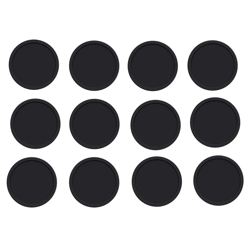 

12PCS Coasters Glasses Silicone Coasters Round Glass Coasters Black For Drinks, Bar, Cups