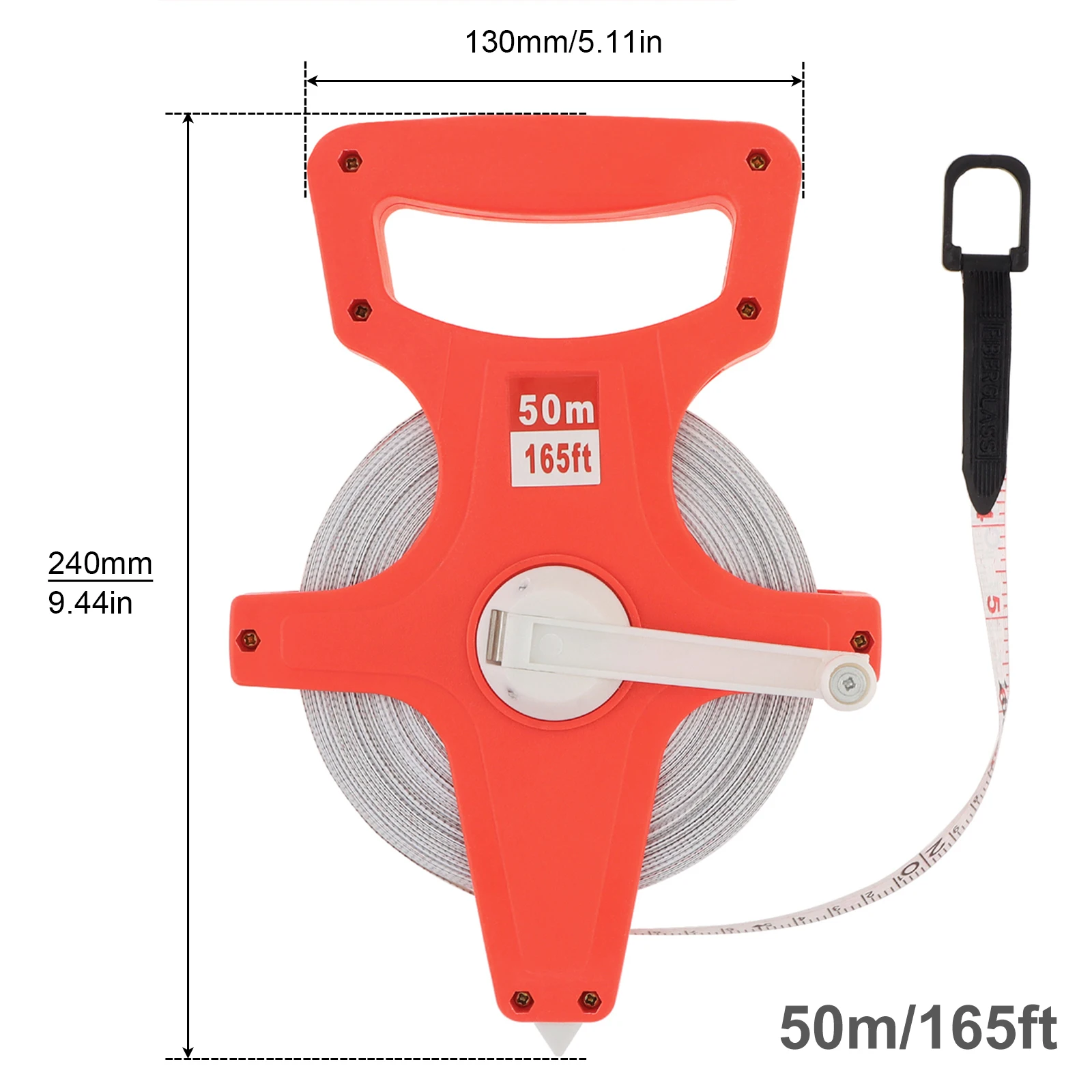 Imagem -02 - Fita Métrica Retrátil Portátil 30m 50m 100m Abs Dupla Face Nylon Escala Métrica e Imperial Prateleira Régua Ferramentas de Medição