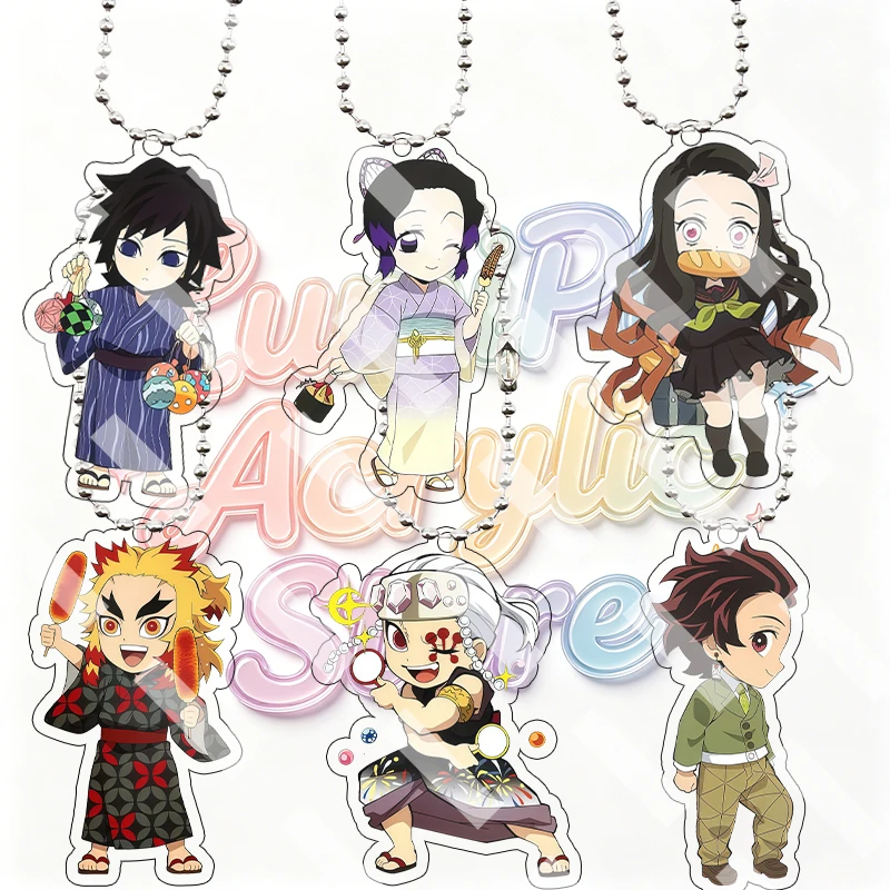Demon Slayer Sommerfest Q-Version Acryl-Schlüsselanhänger Cartoon Anime Giyuu Nezuko Rengoku Tengen Tanjiro Rucksack DIY Anhänger
