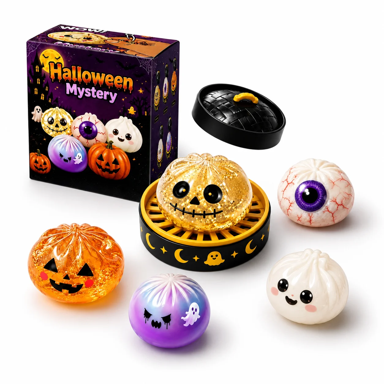 Cute Bun Squeeze Toy Jumbo TPR Halloween Ghost Squishy Maltose Slow Rebound Funny Fidget Stress Relief Toy for Kids Adults