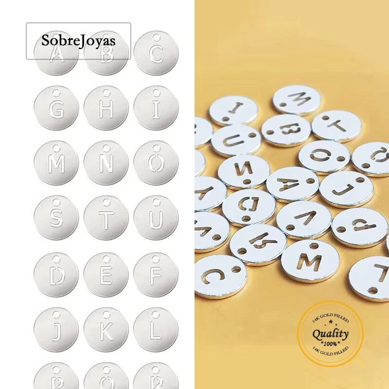 

925 Sterling Silver 6mm Round Disc Charms A-Z with Upper Single Hole 0.5mm Thick Hollow Carved Letters Drop for Jewelry Making