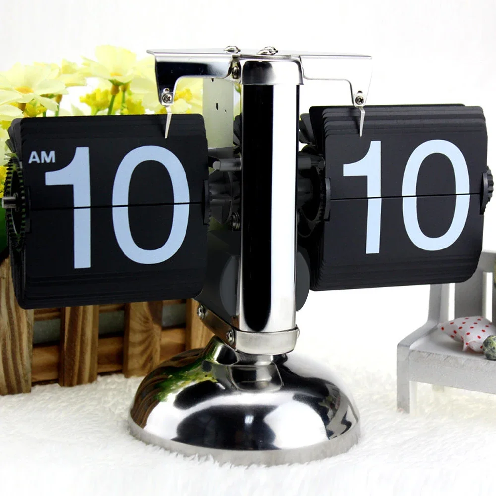 Small Scale Game Sports Timer Table Clock Retro Flip Over Clock Stainless Steel Flip Gear Operated Clock Watch view 5