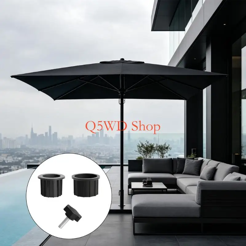Q5WD Backyard Parasol Stand Insert Replacement Set, Black Plastic 3 Piece Parts with 38 Mm and 48 Mm Sleeves and Hand Tightening
