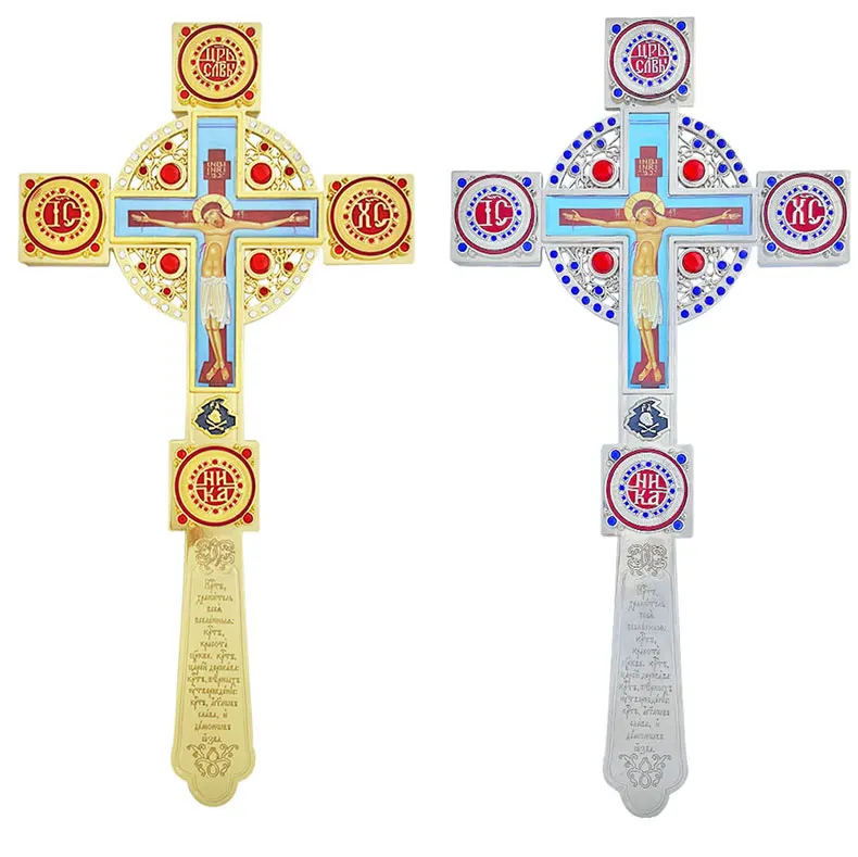 HTISOK Orthodoxes Jesus-Kreuz Handkreuz Segenskreuz Katholisches Christliches Kirchen-Wanddekor Religiöses Geschenk für Priester – Detail 3