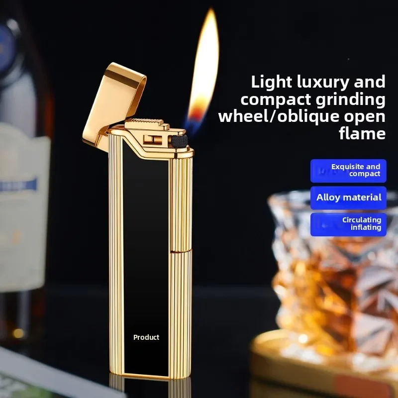 Metal Grinding Wheel Ultra-thin Mini Inflatable Open Flame Inflatable Lighter Side Slip Ignition Women's High-end Gift Lighter