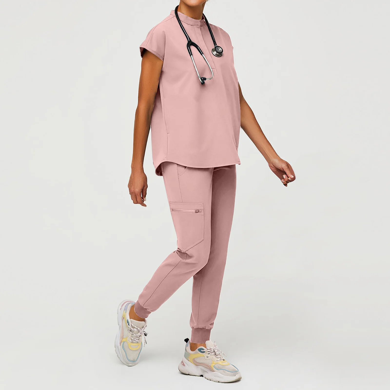 

Женский скраб для медсестры, комплект с воротником-стойкой, разноцветные брюки без рукавов на шнурке, медицинская форма с несколькими карманами, спецодежда для здравоохранения