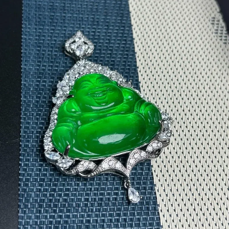 

Natural High Ice Quartzite Jade Green Buddha Gong Pendant Jewelry