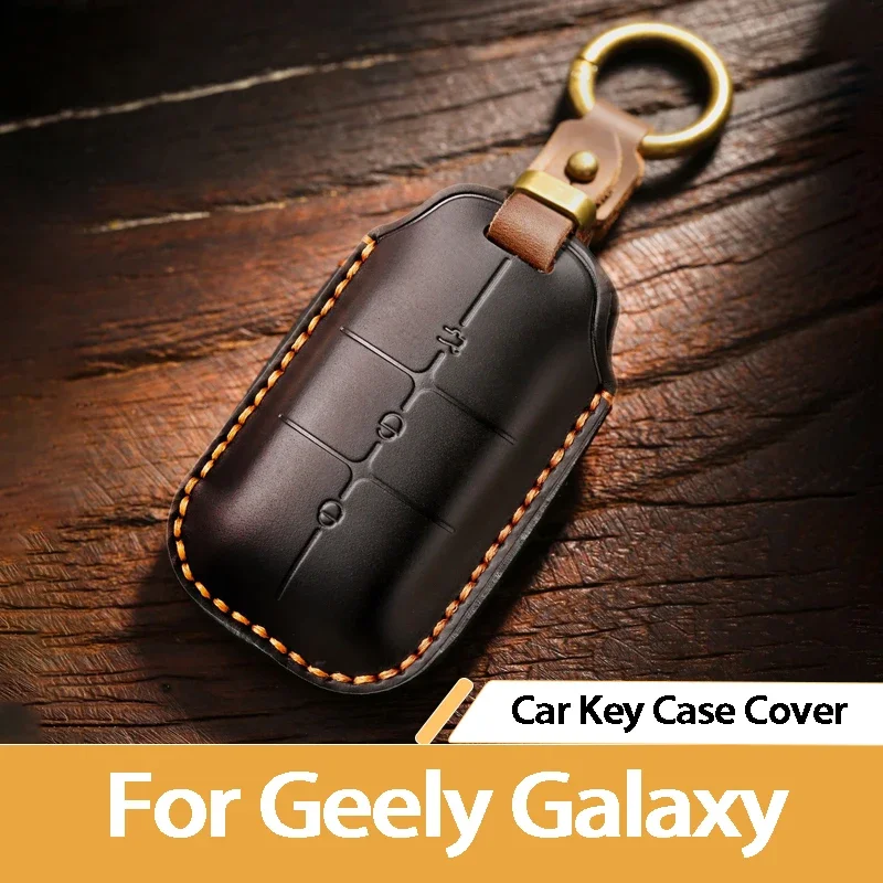 Leather Key Cover For Geely Galaxy L6 L7 E5 E8 Starship 7 Starray EM-i EX5 3 Button Smart Remote Key Case