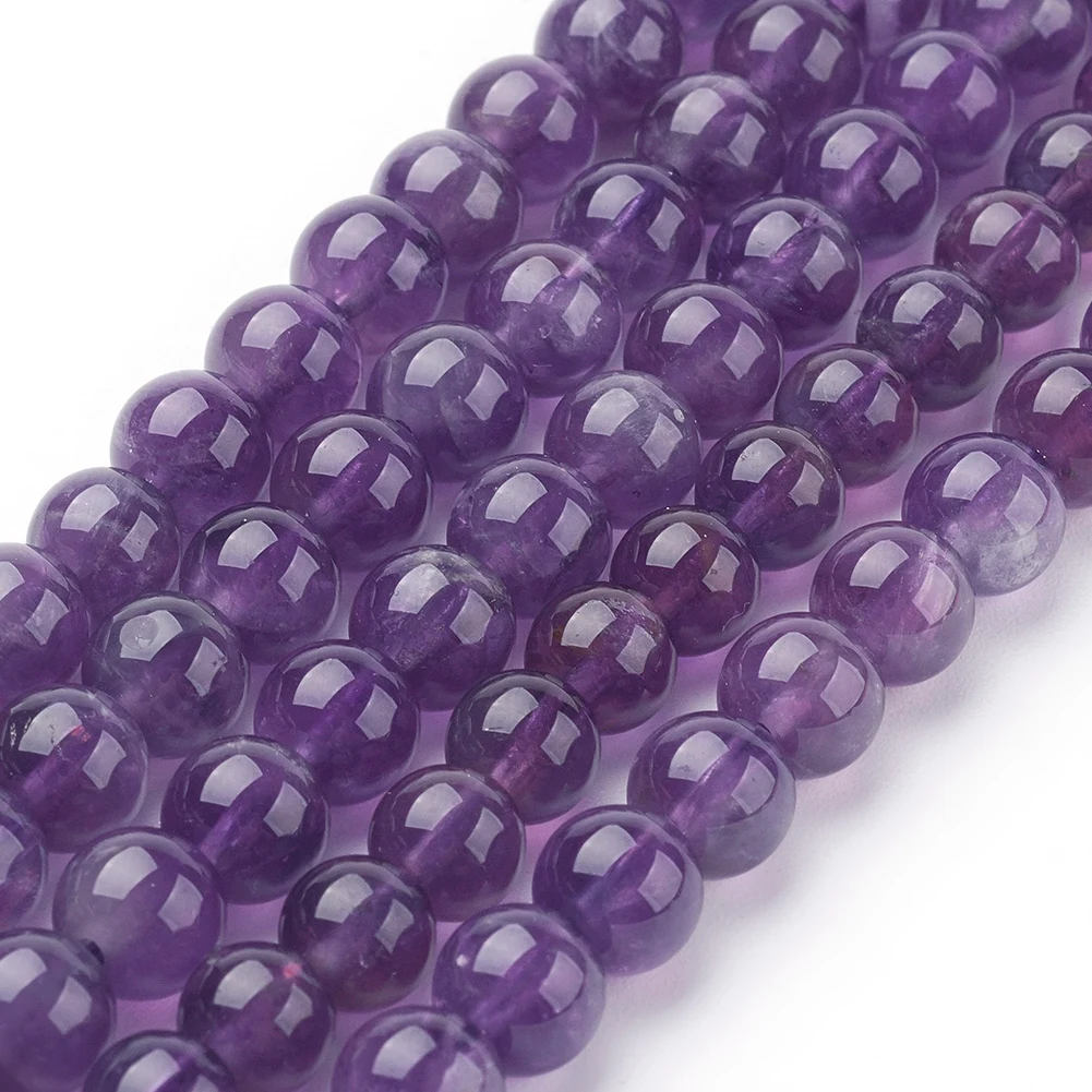 5 Strands 6mm Round Natural Amethyst Beads