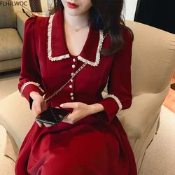 2024 New Year Date Party Fenimine Vestidos Women Fashion French Style Design Single Breasted Button Elegant Long Red Shirt Dress