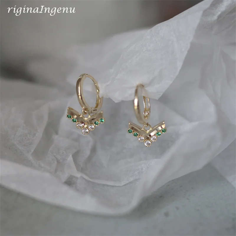 Solid 9K Gold Drop Hoop Earrings Dainty Zircon Earrings Real Gold Hoop Jewelry Tarnish Resistan 9K Solid Gold Fine Jewelry