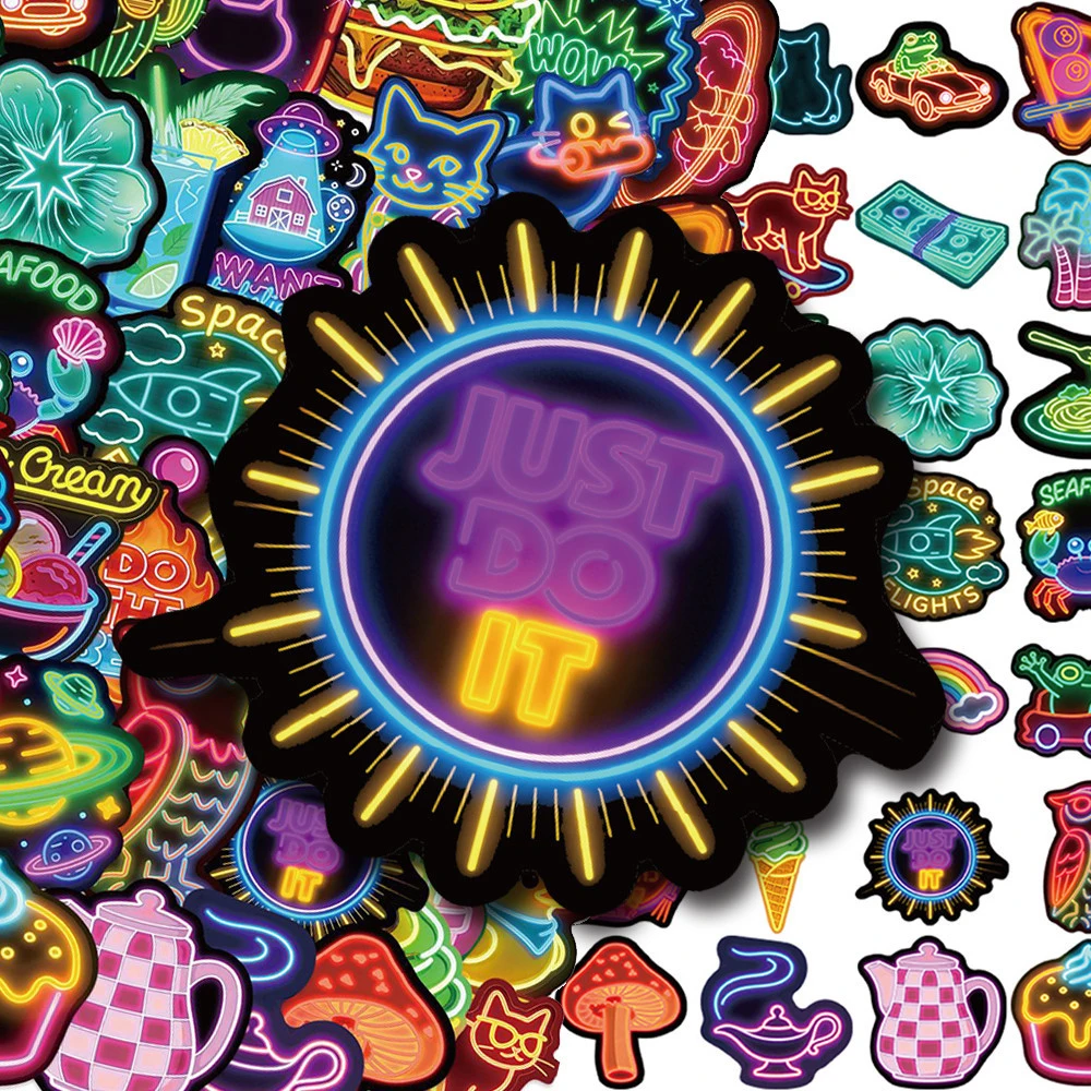 10/30/60pcs Kawaii Neon Light Animal Food Stickers Funny Cartoon Decals Decoration DIY Scrapbook Phone Luggage Sticker Wholesale