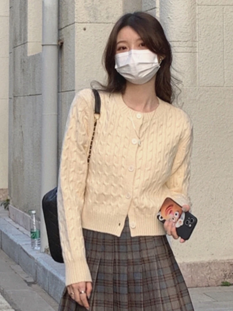 Women's ort Knitted Cardigan Sweater Autumn Winter ey Red Plaid Inner Wear Casual Sle Polyester Fiber Long Sve round...