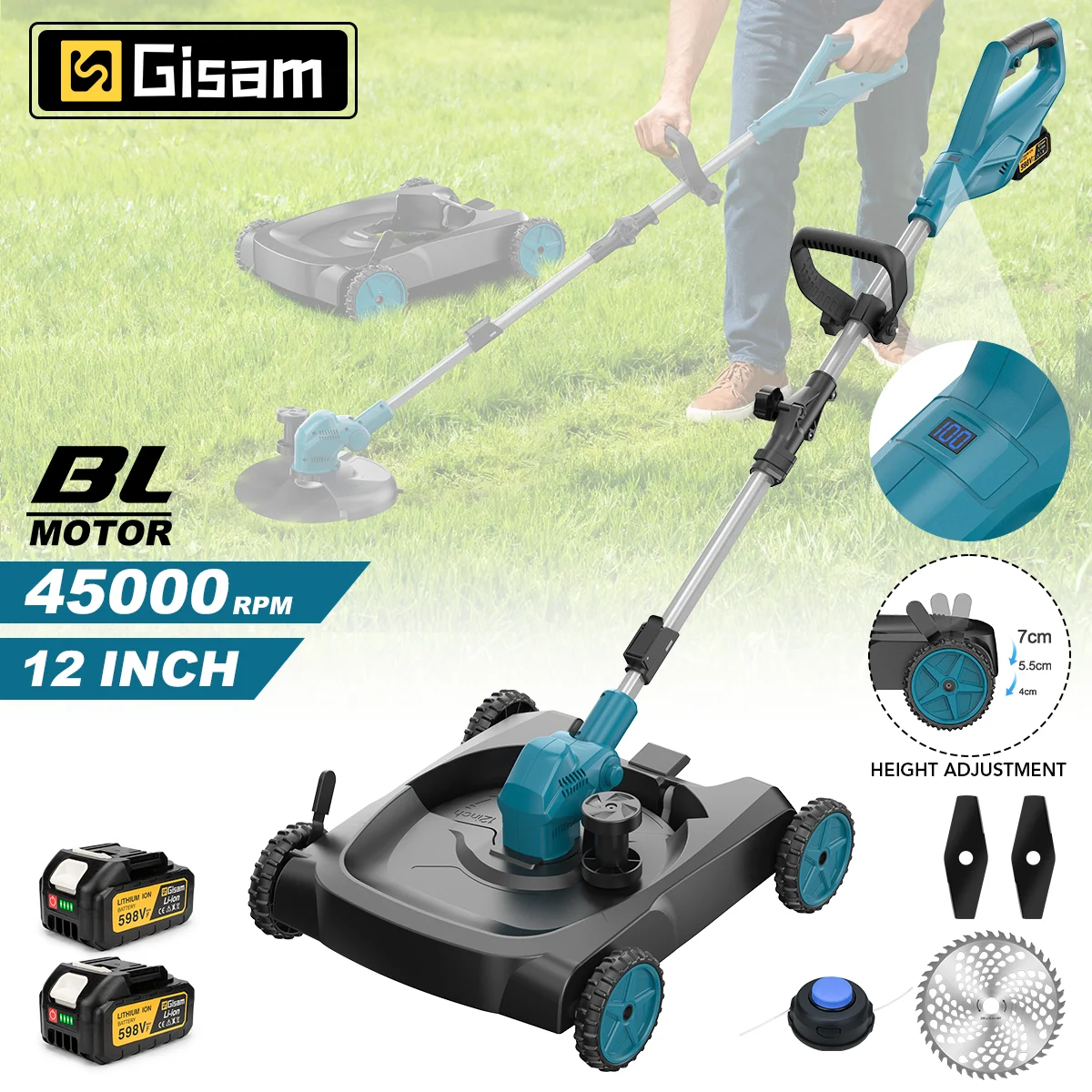 12Inch Brushless Electric Lawn Mower 3in1 Cordless Scalable Grass Trimmer Pruning Cutting Tool For Makita 18v Battery Pin