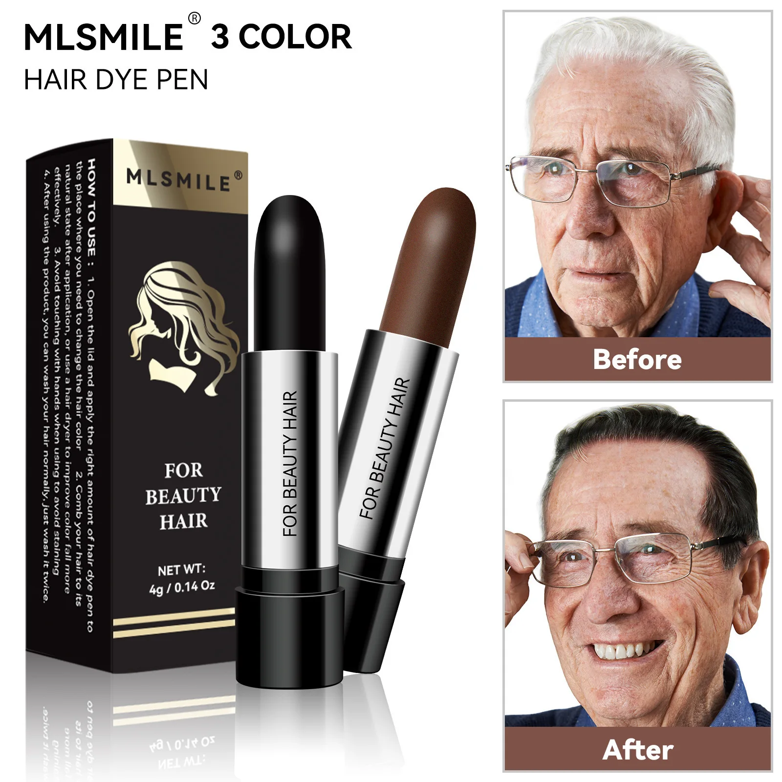 MLSMILE مجموعة صبغ الشعر لأحمر الشفاه 3 ألوان، تغطية الشعر الأبيض لمرة واحدة، مقاومة للماء 2025 جديد #1