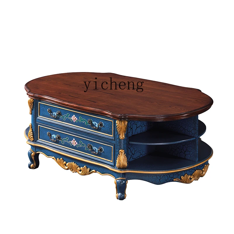 r8.12-painted coffee table solid wood living room full coffee table combination furniture oval coffee table