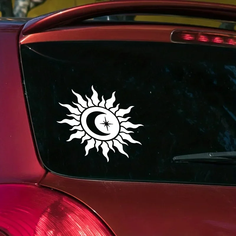 1PC Trendy Celestial Symbol Decal - Dreamy Sun-Moon-Star Design Waterproof Vinyl for Cars, Laptops & Gadgets - Perfect