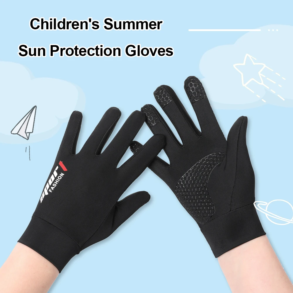 Kids Ice Silk Sun Protection Gloves Breathable Quick Dry Non-slip Cycling Gloves for Boys Girls Outdoor Sports Children Running
